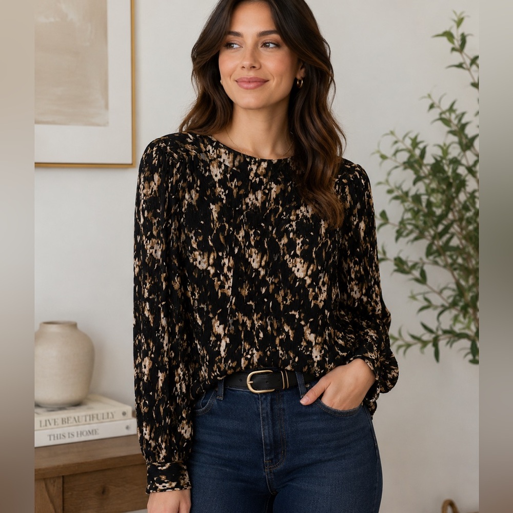 RW&CO. Black and Tan Printed Long Sleeve Top